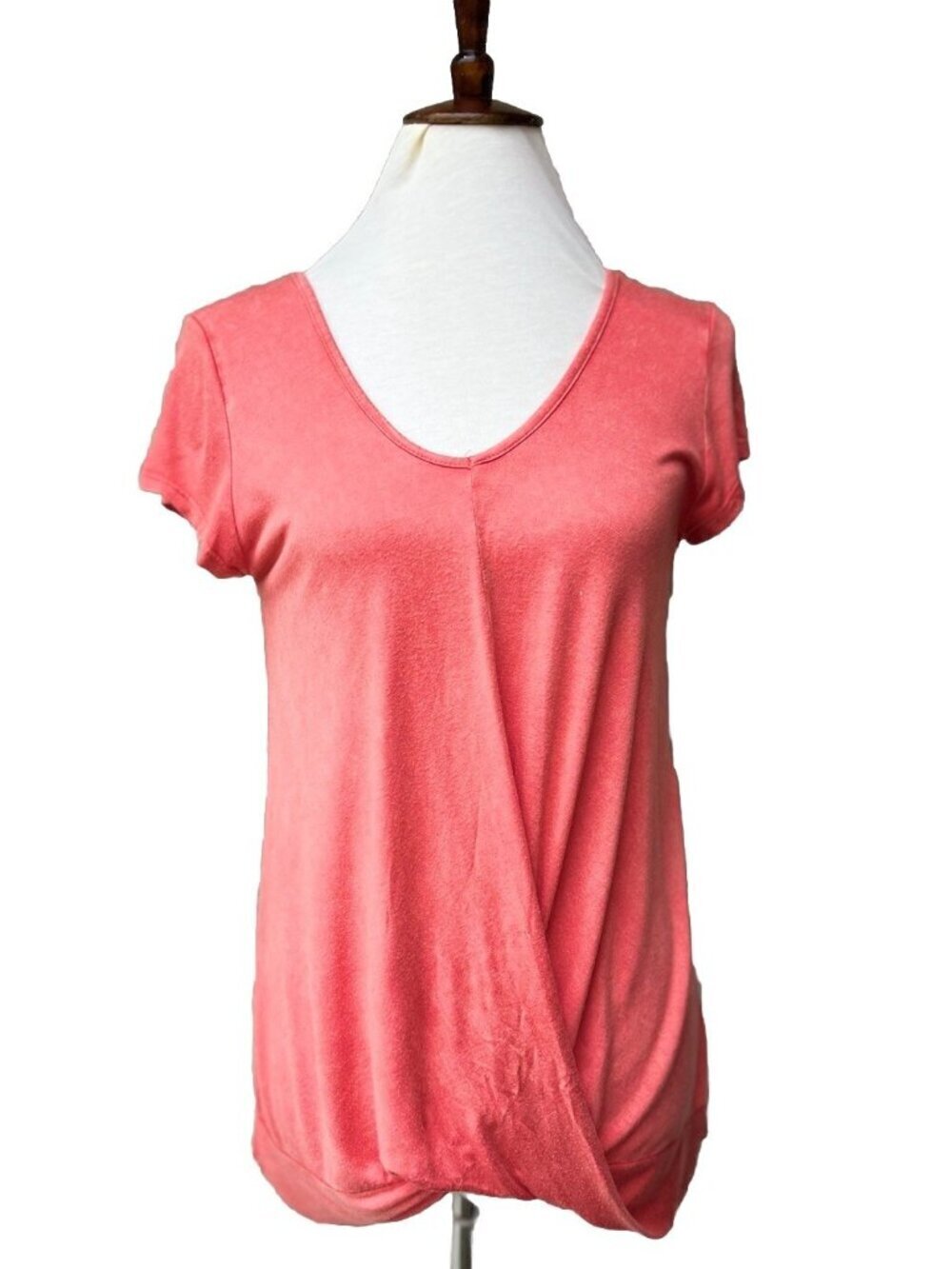 Harlowe & Graham Women's Coral Stretch Casual V-neck Twist Hem Tee Size XS